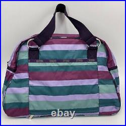 Lesportsac Classic Abbey Travel Bag Tote Duffle Purple Green Stripe Nylon Laptop