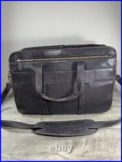 Levenger Bomber Distressed Brown Leather Shoulder Bag Briefcase Messenger School