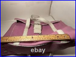 Levenger Mauve And White Straps Leather Laptop Bag Purse, 14x12