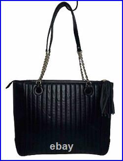 Levenger Quilted Leather Tote Briefcase Business Chain Handle Black Bag Shoulder