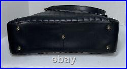 Levenger Quilted Leather Tote Briefcase Business Chain Handle Black Bag Shoulder