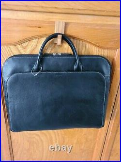 Lodis Leather Crossbody Briefcase Laptop Bag 3 Sections Zipper Black Nwot