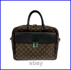 Louis Vuitton Briefcase Monogram Canvas Macassar Leather Laptop Bag Brown Black