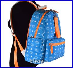MCM Stark Blue Orange Nylon Visetos Logo Backpack. Excellent Condition