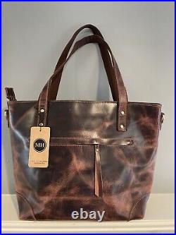 MH Leather Brown Distressed Large Tote Laptop Bag Purse Shopper