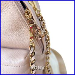 MICHAEL KORS Slater Medium Leather Backpack Neutral Pink Pebbled Bag Gold Chain