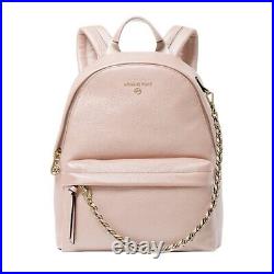 MICHAEL KORS Slater Medium Leather Backpack Neutral Pink Pebbled Bag Gold Chain