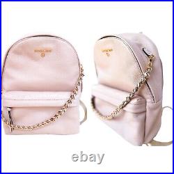 MICHAEL KORS Slater Medium Leather Backpack Neutral Pink Pebbled Bag Gold Chain