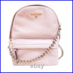 MICHAEL KORS Slater Medium Leather Backpack Neutral Pink Pebbled Bag Gold Chain