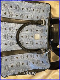 MINT MCM Color Visetos Denim Blue Crossbody Zip Messenger Laptop Briefcase Bag