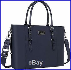MOSISO PU Leather Laptop Tote Bag for Women (Up to 15.6 inch), Navy Blue