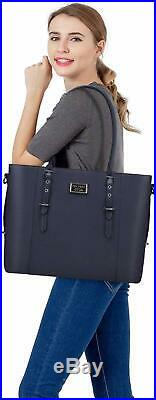 MOSISO PU Leather Laptop Tote Bag for Women (Up to 15.6 inch), Navy Blue