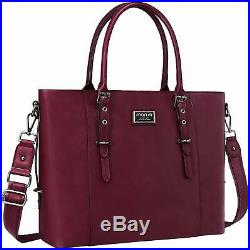 MOSISO PU Leather Laptop Tote Bag for Women (Up to 15.6 inch), Wine Red
