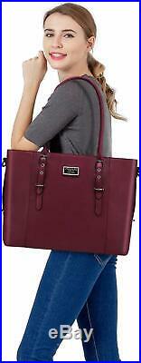 MOSISO PU Leather Laptop Tote Bag for Women (Up to 15.6 inch), Wine Red