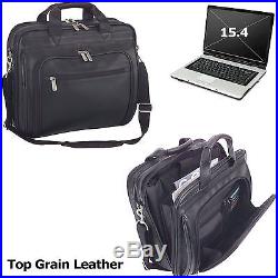 Men/Women Executive Top Grain Leather 15.4 Laptop Portfolio Case Computer Black