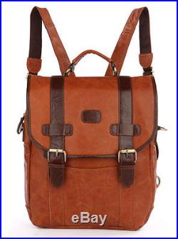 Men Women Genuine Leather Shoulder Backpack 15'' Laptop School Bag Satchel Brown