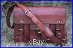 Men & Women Leather Messenger Laptop Bag Computer Distressed Satchel Briefcase