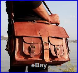 Men Women Real Vintage Leather Tote Messenger Shoulder Laptop Bag Briefcase
