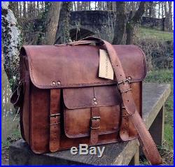 Men's Genuine Vintage Leather Messenger Laptop Briefcase Satchel Women Bag Brown
