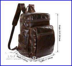 Men's Women Vintage Travel Genuine Cowhide Leather Backpack Travel Laptop bag