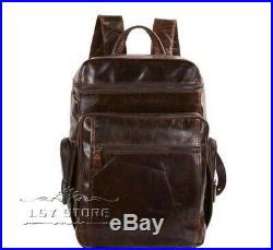 Men's Women Vintage Travel Genuine Cowhide Leather Backpack Travel Laptop bag