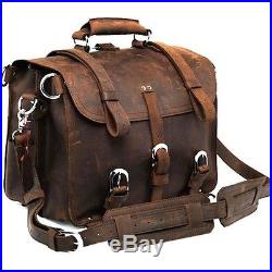 Men's Women's Saddle Leather Briefcase Handbag Messenger Backpack 17 Laptop Bag