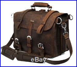 Men's Women's Thicken Saddle Leather Briefcase Messenger Backpack 17 Laptop Bag