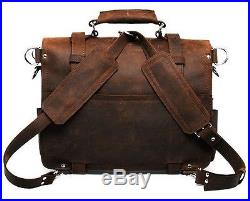 Men's Women's Thicken Saddle Leather Briefcase Messenger Backpack 17 Laptop Bag
