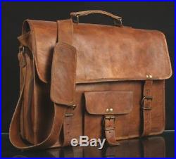 Men's Women's leather messenger Real satchel bag genuine laptop brown briefcase
