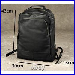 Mens Laptop Bag Backpack Business Original Genuine Leather Retro Leather Black
