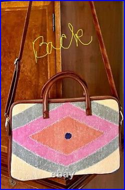 Messenger Briefcase Laptop Bag Genuine Leather Wool Kilim Shoulder Crossbody 17