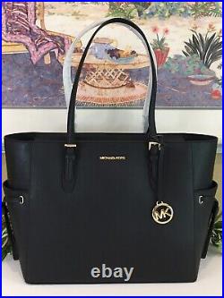 Michael Kors Gilly Large Drawstring Zip Tote Bag Laptop Mk Black Leather Gold