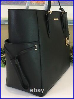 Michael Kors Gilly Large Drawstring Zip Tote Bag Laptop Mk Black Leather Gold