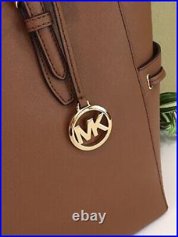 Michael Kors Gilly Large Drawstring Zip Tote Bag Laptop Mk Brown Luggage Leather