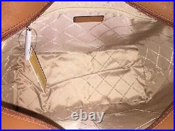Michael Kors Gilly Large Drawstring Zip Tote Bag Laptop Mk Brown Luggage Leather