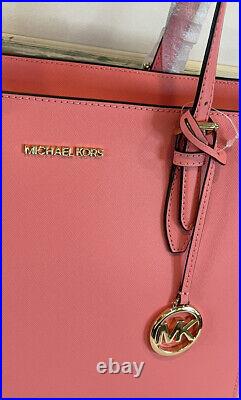 Michael Kors Gilly Large Drawstring Zip Tote Bag Laptop Mk Grapefruit Leather