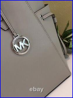 Michael Kors Gilly Large Drawstring Zip Tote Bag Laptop Mk Grey Leather Silver