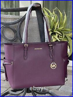 Michael Kors Gilly Large Drawstring Zip Tote Bag Laptop Mk Logo Bordeaux Merlot