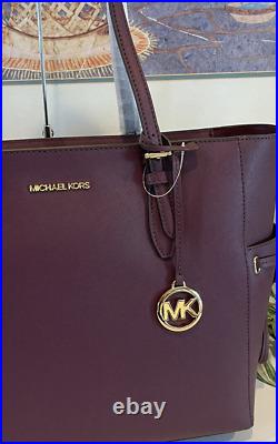 Michael Kors Gilly Large Drawstring Zip Tote Bag Laptop Mk Logo Bordeaux Merlot