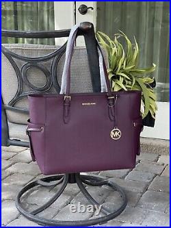 Michael Kors Gilly Large Drawstring Zip Tote Bag Laptop Mk Logo Bordeaux Merlot