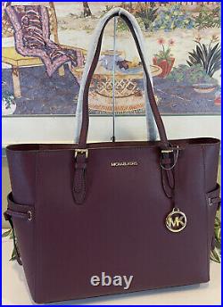 Michael Kors Gilly Large Drawstring Zip Tote Bag Laptop Mk Logo Bordeaux Merlot