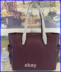 Michael Kors Gilly Large Drawstring Zip Tote Bag Laptop Mk Logo Bordeaux Merlot