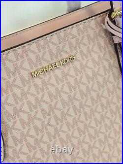 Michael Kors Gilly Large Drawstring Zip Tote Bag Laptop Mk Signature Pink Ballet