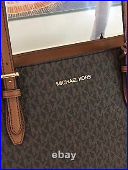 Michael Kors Gilly Large Drawstring Zip Tote Shoulder Bag Laptop Signature Brown