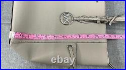 Michael Kors Gilly Voyager Large Drawstring Tote Laptop Bag Pearl Grey Leather