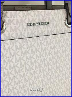 Michael Kors Jet Set Large Multifunctional Tote Bag White Signature Grey Laptop