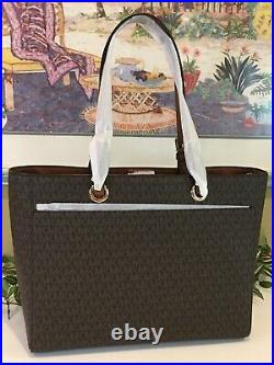 Michael Kors Jet Set Large Tote Shoulder Bag Mk Brown Signature Leather Laptop