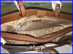Michael Kors Jet Set Large Tote Shoulder Bag Mk Brown Signature Leather Laptop
