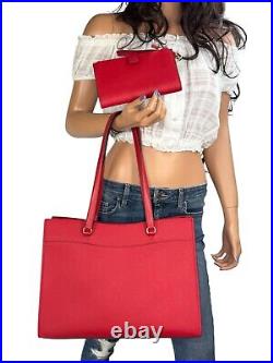 Michael Kors Jet Set Travel Large Shoulder Laptop Tote Bag + Wallet Bright Red