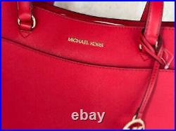 Michael Kors Jet Set Travel Large Shoulder Laptop Tote Bag + Wallet Bright Red